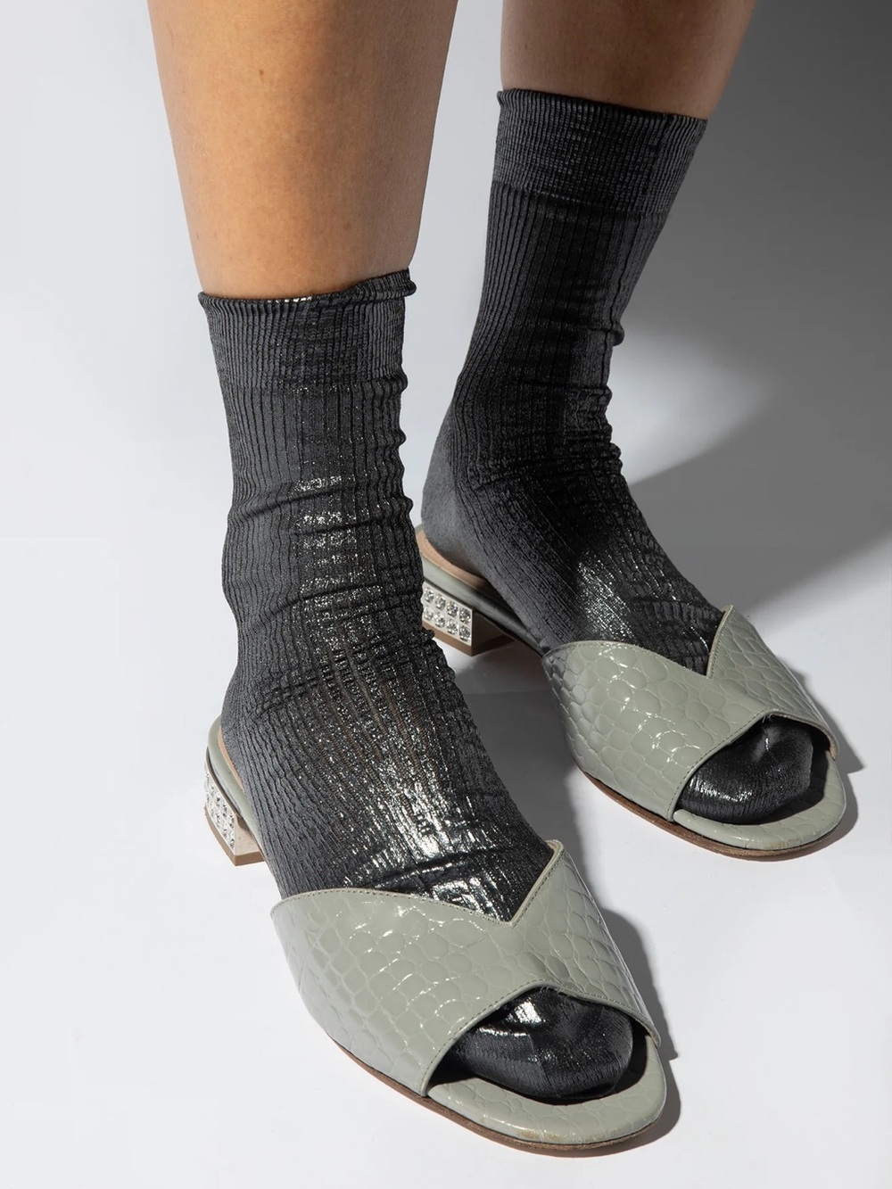 MARIA LA ROSA ONE RIBBED LAMINATED SOCKS IN BLACK